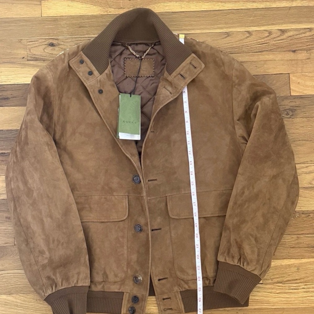 Gucci Suede and Silk Print Bomber Jacket